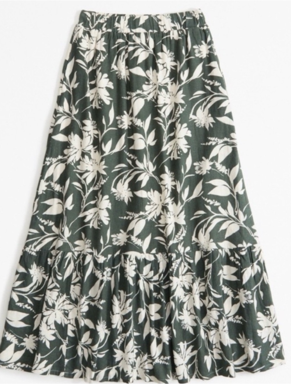Abercrombie & Fitch Green and Cream Floral Midi Skirt